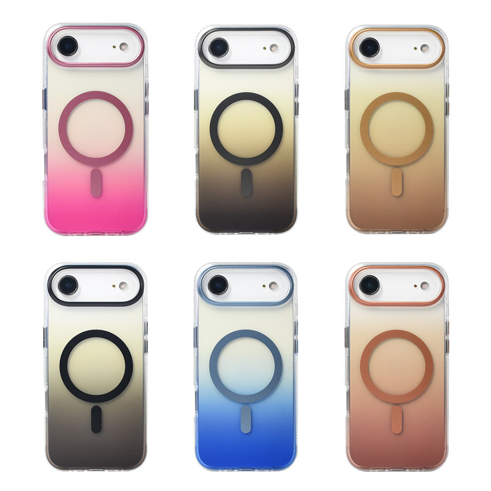 Apple iPhone 17 Air Kılıf M-safe Şarj Özellikli Transparan Renk Geçişli Zore Toros Kapak Rose Pembe