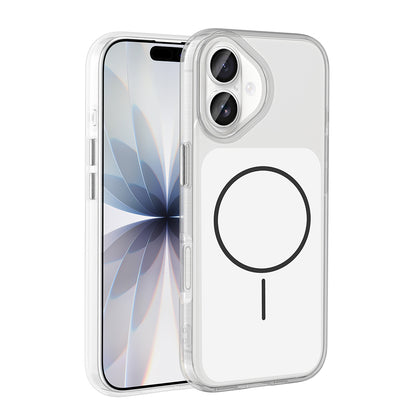 Apple iPhone 17 Kılıf M-Safe Şarj Özellikli Metal Buton Tasarımlı Zore İkonik Sert Silikon Kapak Beyaz