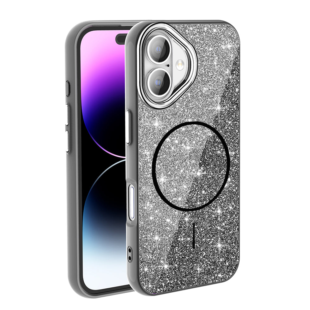 Apple iPhone 17 Kılıf M-safe Şarj Özellikli Parlayan Simli Zore Okso Kapak