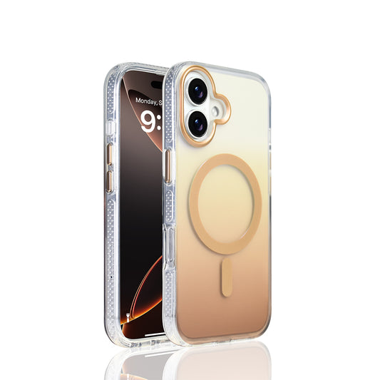 Apple iPhone 17 Kılıf M-safe Şarj Özellikli Transparan Renk Geçişli Zore Toros Kapak Gold