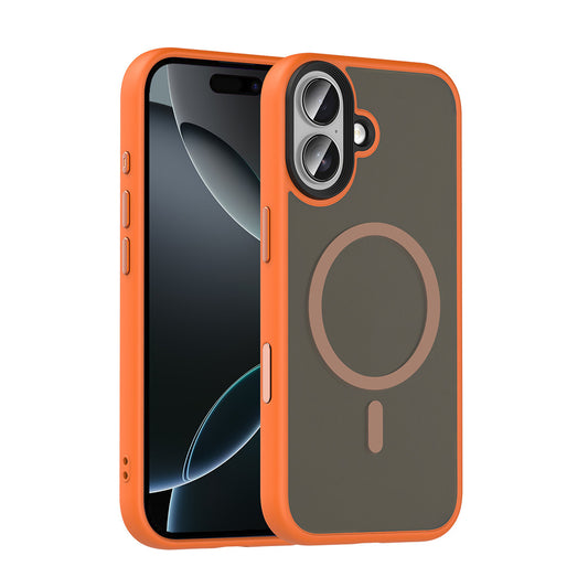 Apple iPhone 17 Kılıf Mat Arka Yüzey Wireless Şarj Özellikli Zore Flet M-safe Kapak Turuncu
