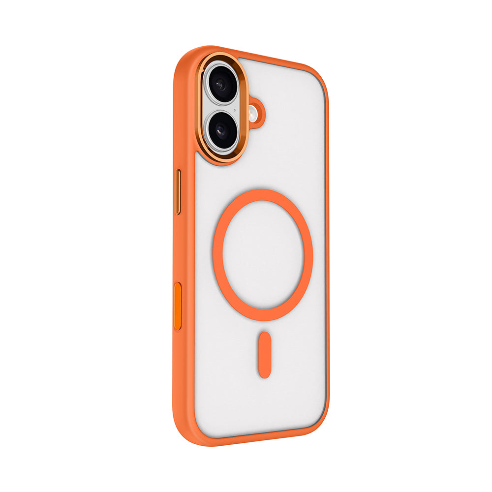 Apple iPhone 17 Kılıf Wireless Şarj Özellikli Zore Krom M-safe Silikon Kapak Turuncu