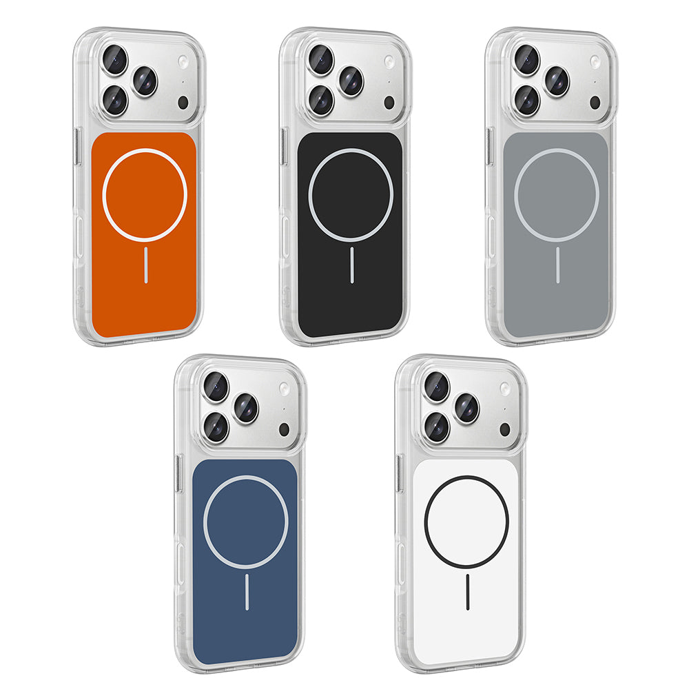 Apple iPhone 17 Pro Kılıf M-Safe Şarj Özellikli Metal Buton Tasarımlı Zore İkonik Sert Silikon Kapak Turuncu