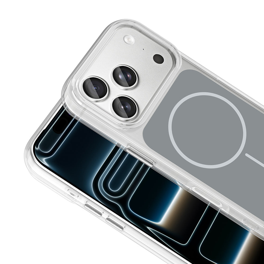 Apple iPhone 17 Pro Kılıf M-Safe Şarj Özellikli Metal Buton Tasarımlı Zore İkonik Sert Silikon Kapak Turuncu