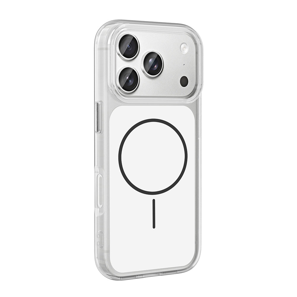 Apple iPhone 17 Pro Kılıf M-Safe Şarj Özellikli Metal Buton Tasarımlı Zore İkonik Sert Silikon Kapak Beyaz