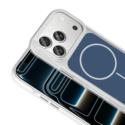 Apple iPhone 17 Pro Kılıf M-Safe Şarj Özellikli Metal Buton Tasarımlı Zore İkonik Sert Silikon Kapak Mavi