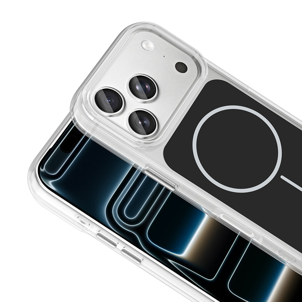 Apple iPhone 17 Pro Kılıf M-Safe Şarj Özellikli Metal Buton Tasarımlı Zore İkonik Sert Silikon Kapak Mavi