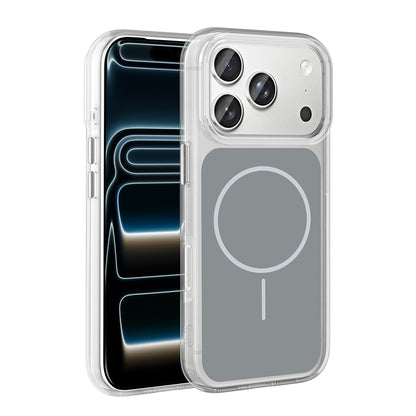 Apple iPhone 17 Pro Kılıf M-Safe Şarj Özellikli Metal Buton Tasarımlı Zore İkonik Sert Silikon Kapak Gri