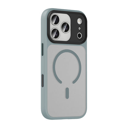 Apple iPhone 17 Pro Kılıf Mat Arka Yüzey Wireless Şarj Özellikli Zore Flet M-safe Kapak Gri