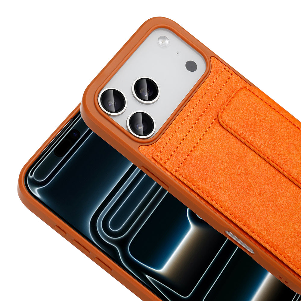 Apple iPhone 17 Pro Kılıf PU Deri Kartlıklı Zore Sevilla Kapak Turuncu