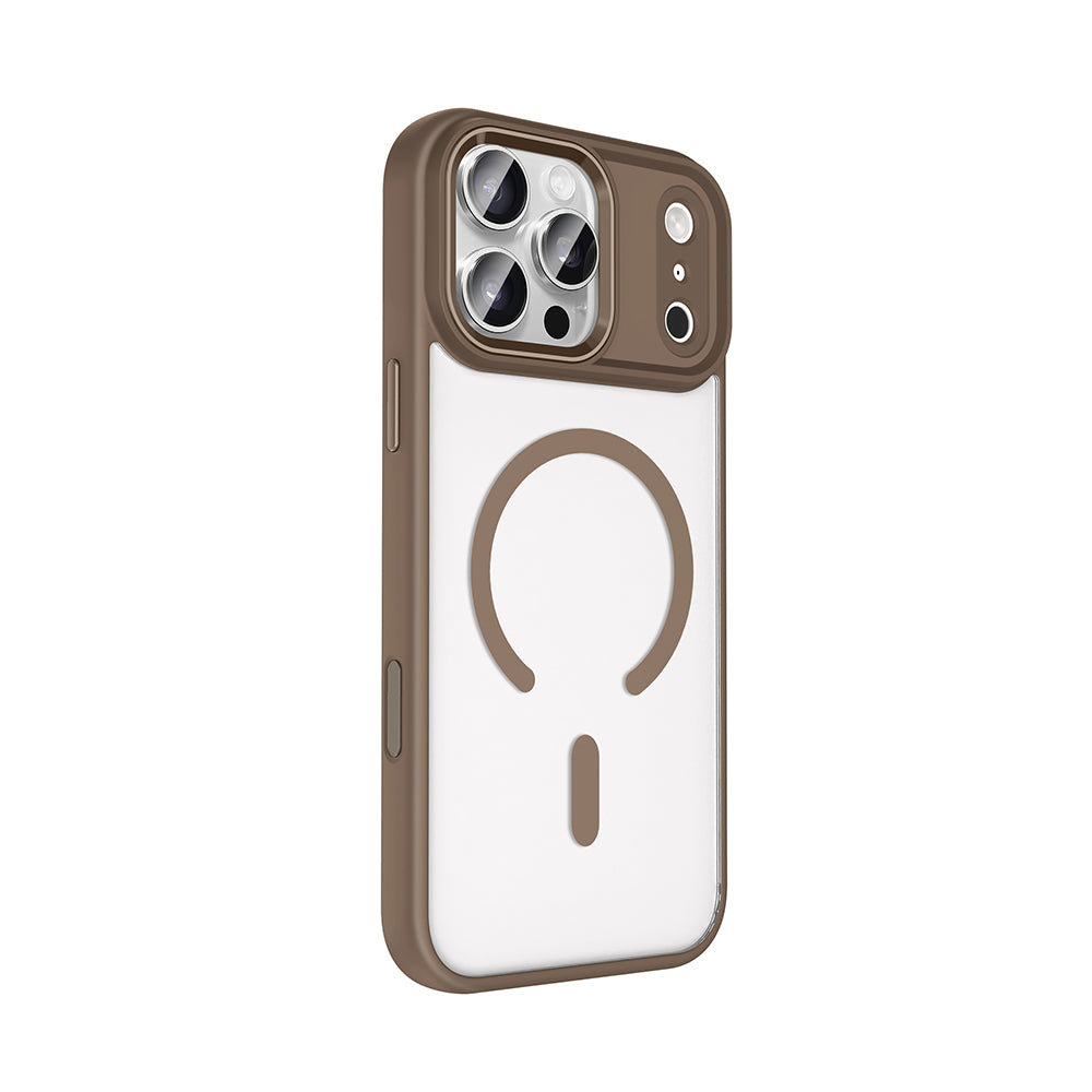 Apple iPhone 17 Pro Kılıf Wireless Şarj Özellikli Zore Krom M-safe Silikon Kapak Desert Gold