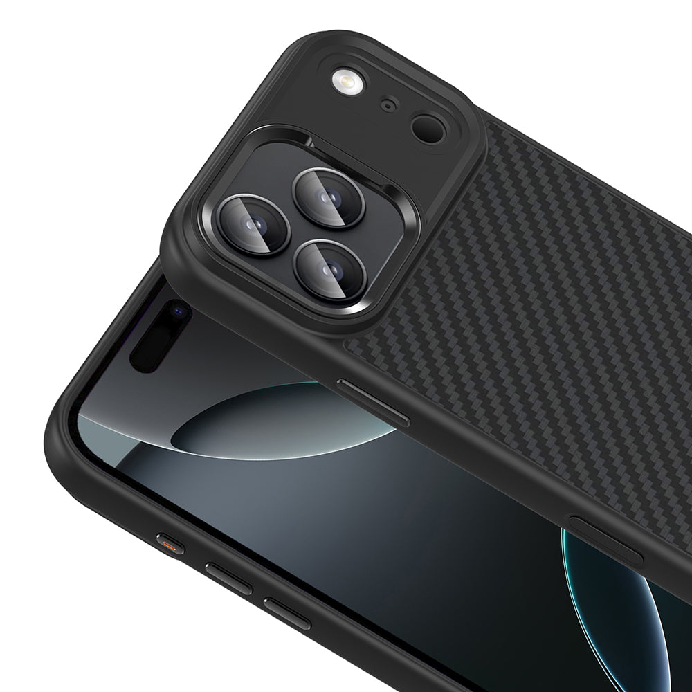 Apple iPhone 17 Pro Max Kılıf M-Safe Şarj Özellikli Karbon Fiber Görünümlü Zore Truva Silikon Kapak Gri