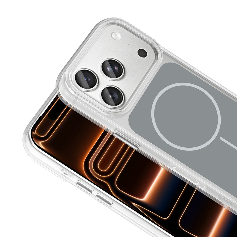 Apple iPhone 17 Pro Max Kılıf M-Safe Şarj Özellikli Metal Buton Tasarımlı Zore İkonik Sert Silikon Kapak Turuncu