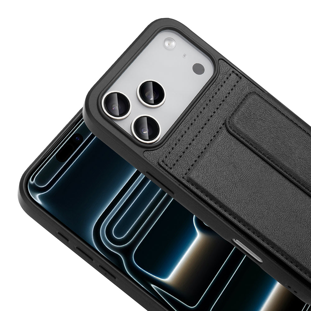 Apple iPhone 17 Pro Max Kılıf PU Deri Kartlıklı Zore Sevilla Kapak Siyah