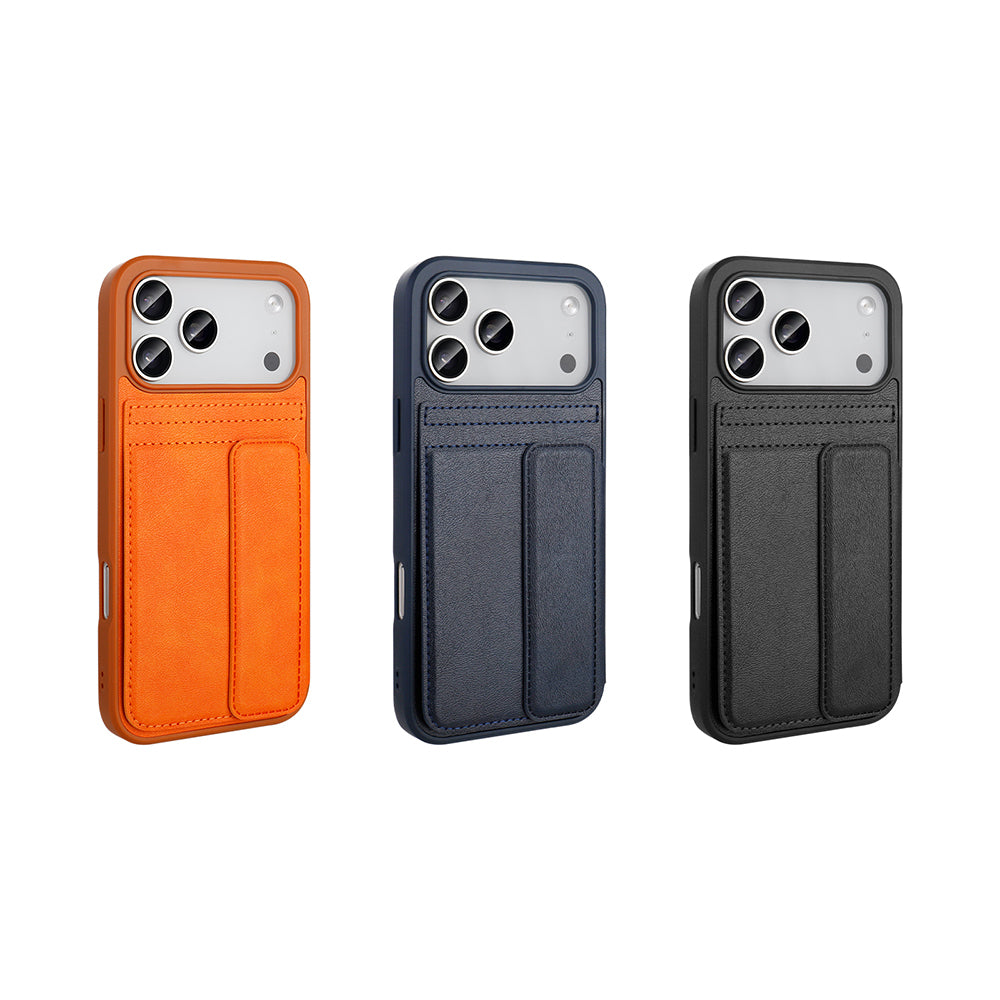 Apple iPhone 17 Pro Max Kılıf PU Deri Kartlıklı Zore Sevilla Kapak Turuncu