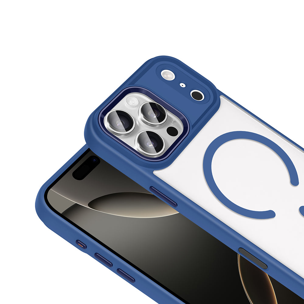 Apple iPhone 17 Pro Max Kılıf Wireless Şarj Özellikli Zore Krom M-safe Silikon Kapak Lacivert