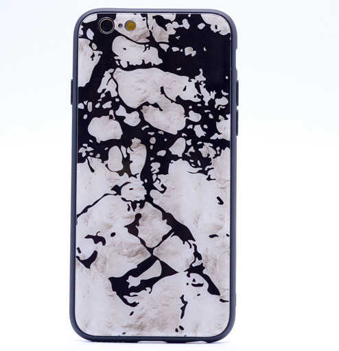 Apple iPhone 6 Plus Kılıf Zore Ebruli Cam Kapak Yeni Desen Beyaz