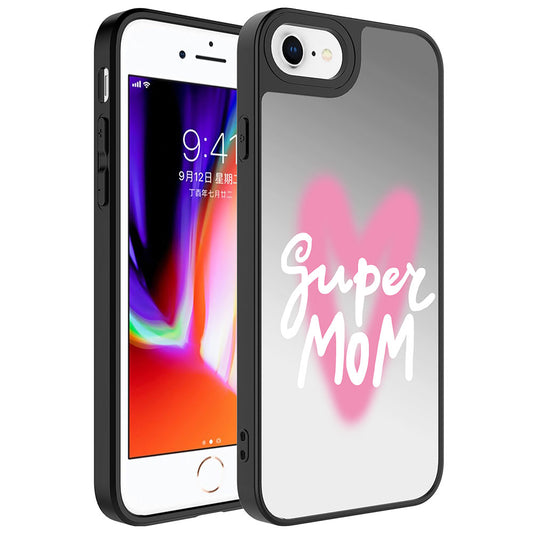 Apple iPhone 7 Kılıf Aynalı Desenli Kamera Korumalı Parlak Zore Mirror Kapak Süper Anne