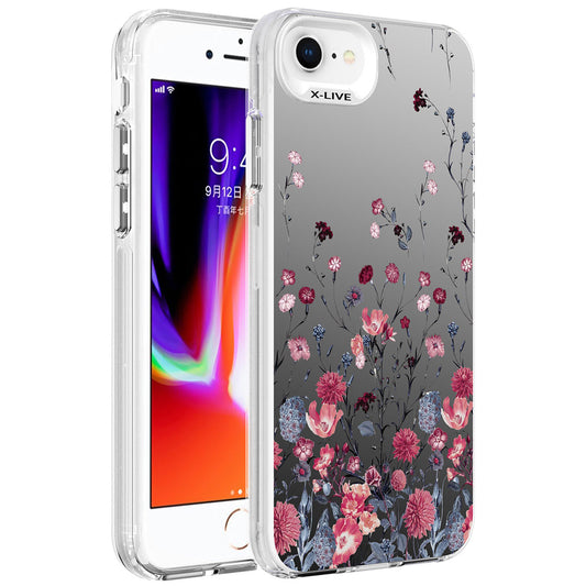 Apple iPhone 7 Kılıf Desenli Zore Silver Sert Kapak Çiçek