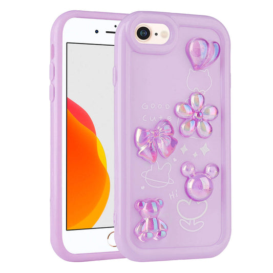 Apple iPhone 7 Kılıf Kabartma Figürlü Parlak Zore Toys Silikon Kapak Mor