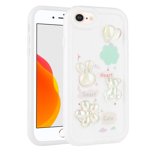 Apple iPhone 7 Kılıf Kabartma Figürlü Parlak Zore Toys Silikon Kapak Beyaz