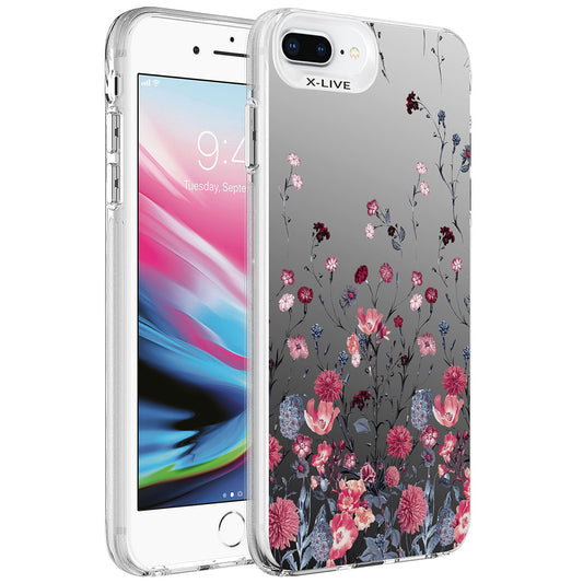 Apple iPhone 7 Plus Kılıf Desenli Zore Silver Sert Kapak Çiçek