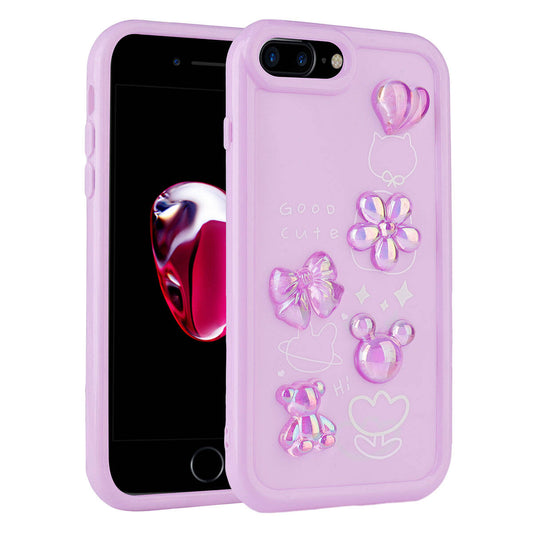 Apple iPhone 7 Plus Kılıf Kabartma Figürlü Parlak Zore Toys Silikon Kapak Mor