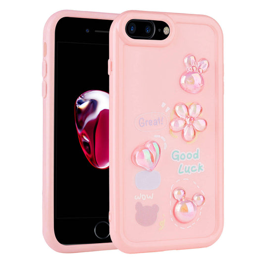 Apple iPhone 7 Plus Kılıf Kabartma Figürlü Parlak Zore Toys Silikon Kapak Pembe