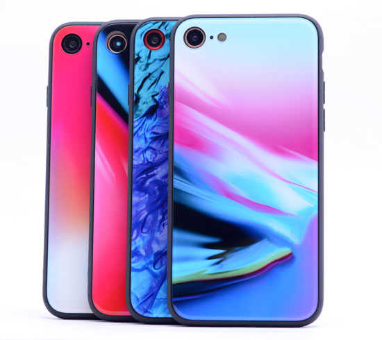 Apple iPhone 8 Kılıf Zore Ebruli Cam Kapak NO5