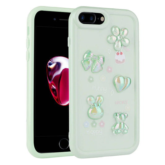 Apple iPhone 8 Plus Kılıf Kabartma Figürlü Parlak Zore Toys Silikon Kapak Açık Yeşil