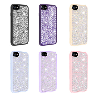 Apple iPhone SE 2022 Kılıf Parlak Taşlı Tasarım Zore Ston Kapak Mavi Açık