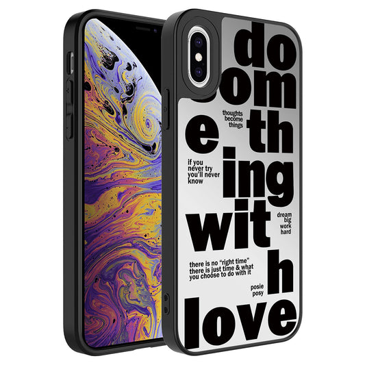 Apple iPhone X Kılıf Aynalı Desenli Kamera Korumalı Parlak Zore Mirror Kapak Love