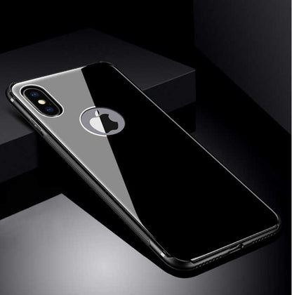 Apple iPhone X Kılıf Zore Düz Renkli Ebruli Cam Kapak Siyah
