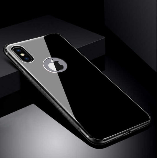 Apple iPhone X Kılıf Zore Düz Renkli Ebruli Cam Kapak Siyah