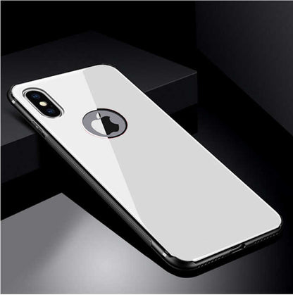 Apple iPhone X Kılıf Zore Düz Renkli Ebruli Cam Kapak Beyaz