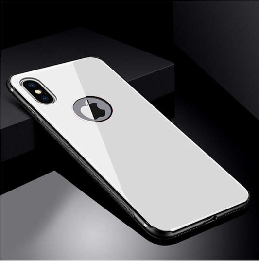 Apple iPhone X Kılıf Zore Düz Renkli Ebruli Cam Kapak Beyaz