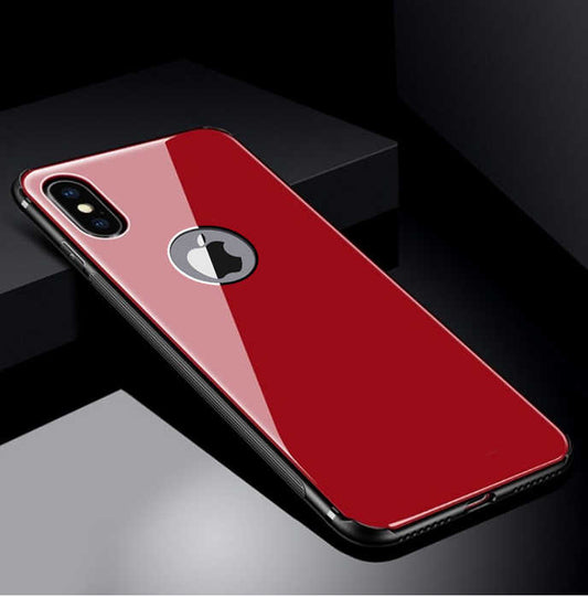 Apple iPhone X Kılıf Zore Düz Renkli Ebruli Cam Kapak Kırmızı