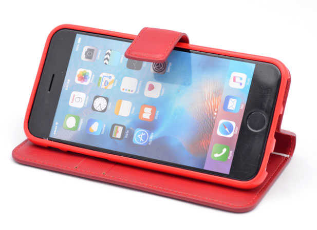 Apple iPhone X Kılıf Zore New Delüxe Kapaklı Standlı Kılıf Kırmızı