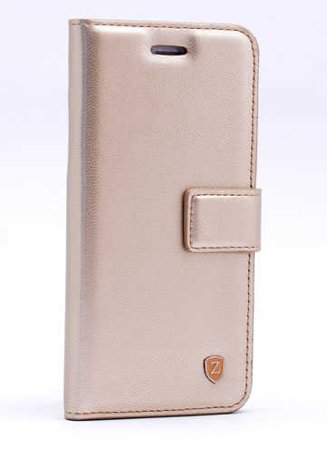 Apple iPhone X Kılıf Zore New Delüxe Kapaklı Standlı Kılıf Gold