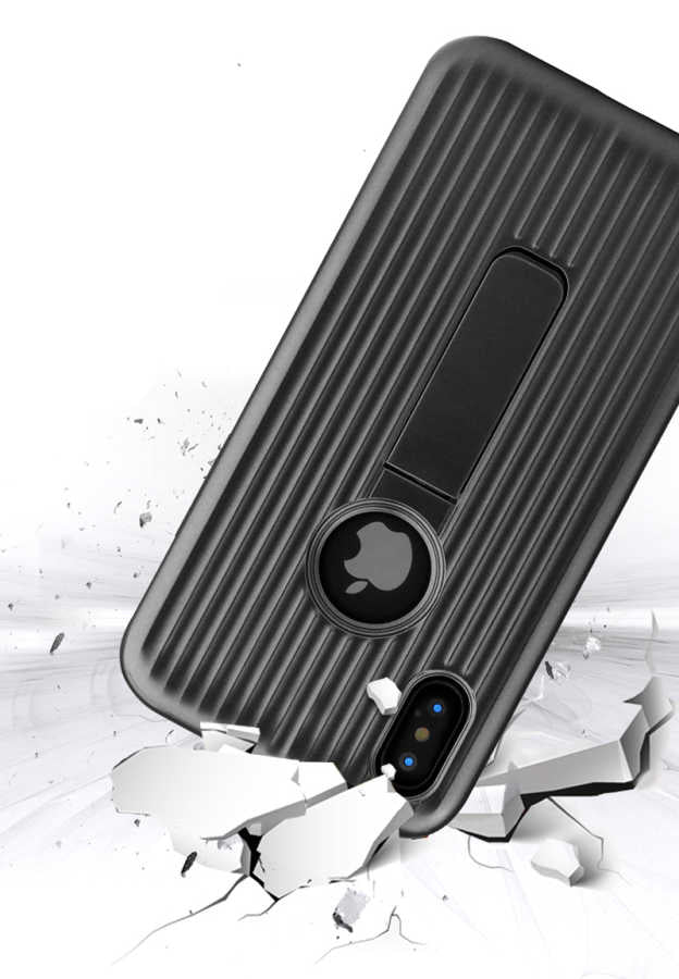 Apple iPhone X Kılıf Zore Wave Standlı Mıknatıslı Kapak Gri