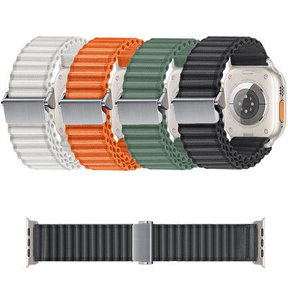 Apple Watch 10 46mm Zore KRD-123 Naylon Kumaş Hasır Örgülü Kordon Beyaz