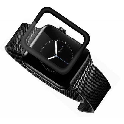 Apple Watch 38mm Zore Kenarları Metal Cam Ekran Koruyucu Siyah