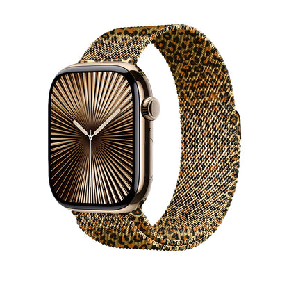 Apple Watch 42mm Zore KRD-01 Leopar Desenli Metal Kordon Rose Gold-Leopar