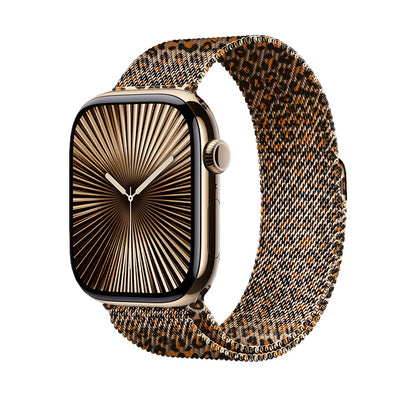 Apple Watch 42mm Zore KRD-01 Leopar Desenli Metal Kordon Rose Gold-Leopar