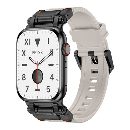 Apple Watch 42mm Zore KRD-101 Titanyum Metal Başlıklı Silikon Kordon Siyah-Starlight