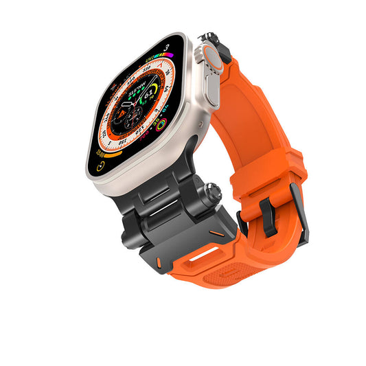Apple Watch 42mm Zore KRD-108 Metal Başlıklı Silikon Kordon Siyah-Turuncu