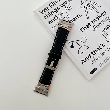 Apple Watch 42mm Zore KRD-114 Metal Başlıklı Suni Deri Kordon Koyu Kahve