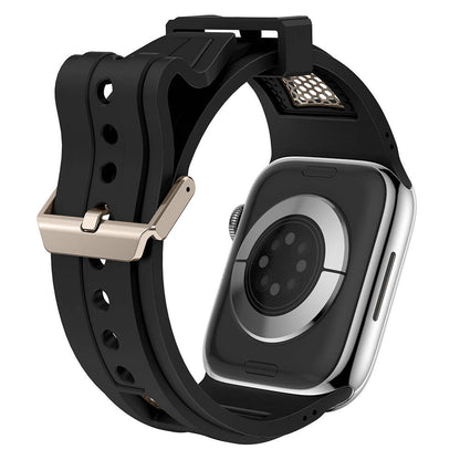 Apple Watch 42mm Zore KRD-117 Hava Alabilen Delikli Metal Süslemeli Desenli Silikon Kordon Titanyum-Starlight