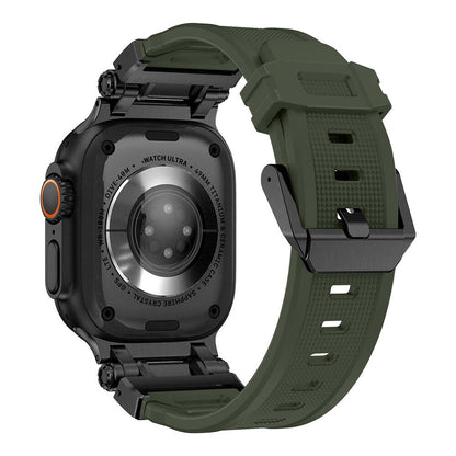 Apple Watch Ultra 49mm Zore KRD-101 Titanyum Metal Başlıklı Silikon Kordon Siyah
