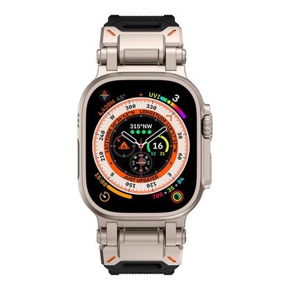 Apple Watch Ultra 49mm Zore KRD-101 Titanyum Metal Başlıklı Silikon Kordon Siyah-Mavi